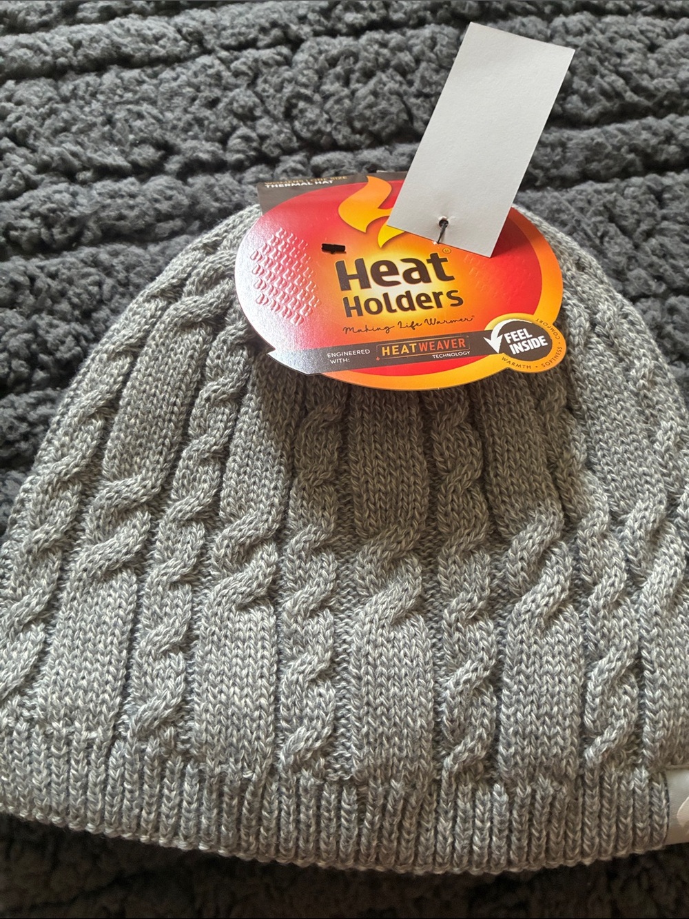 Heat Holders Cable Knit Beanie - Light Gray